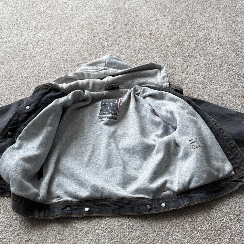 Tomorrow’s Generation FLY BOY size 10 Kids Black Denim Jacket with gray Hood